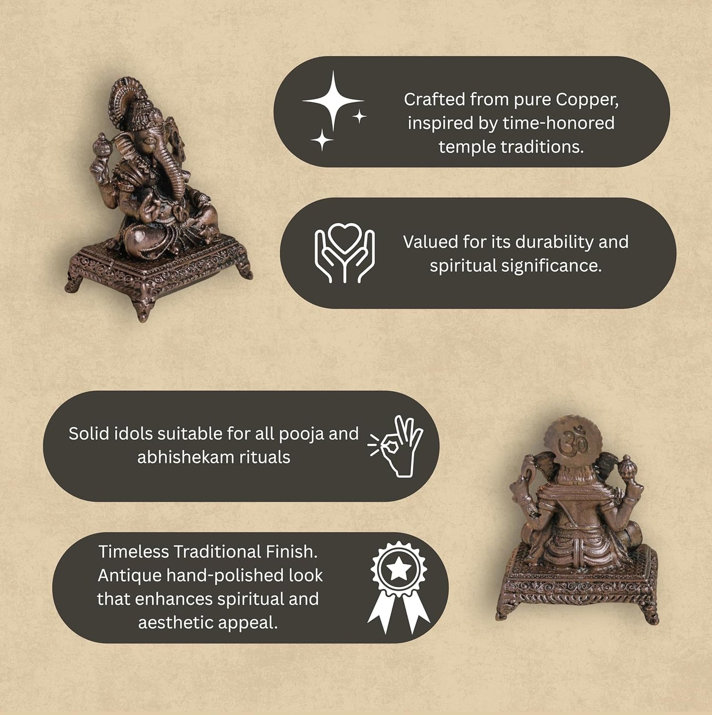 Peeta Ganesha Idol | 60 gm Brass ,5 inches Finish Ganpati Murti | Sitting Ganesh Statue for Home Temple