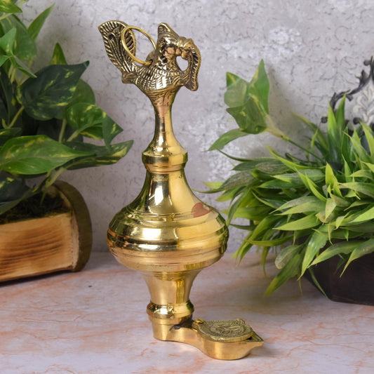 Pure Brass Oil Storage Hanging & Table Diya | 10 Inches, Brass Colour