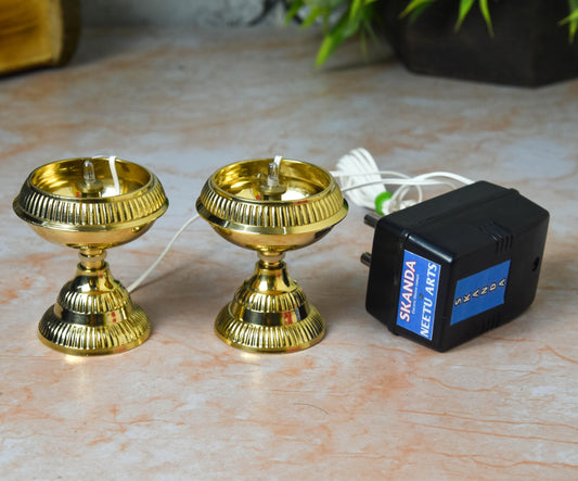 Pure Brass LED Bulb Light Electric Kuber Nanda Diya | 2.5 Inches, 200gm