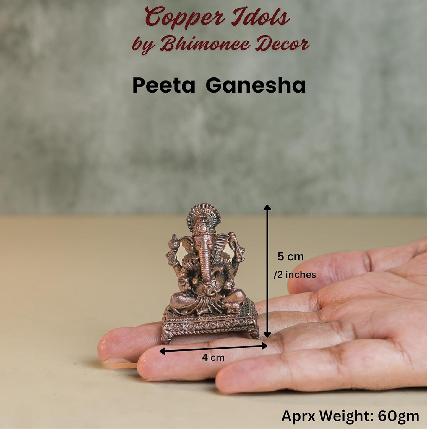 Peeta Ganesha Idol | 60 gm Brass ,5 inches Finish Ganpati Murti | Sitting Ganesh Statue for Home Temple