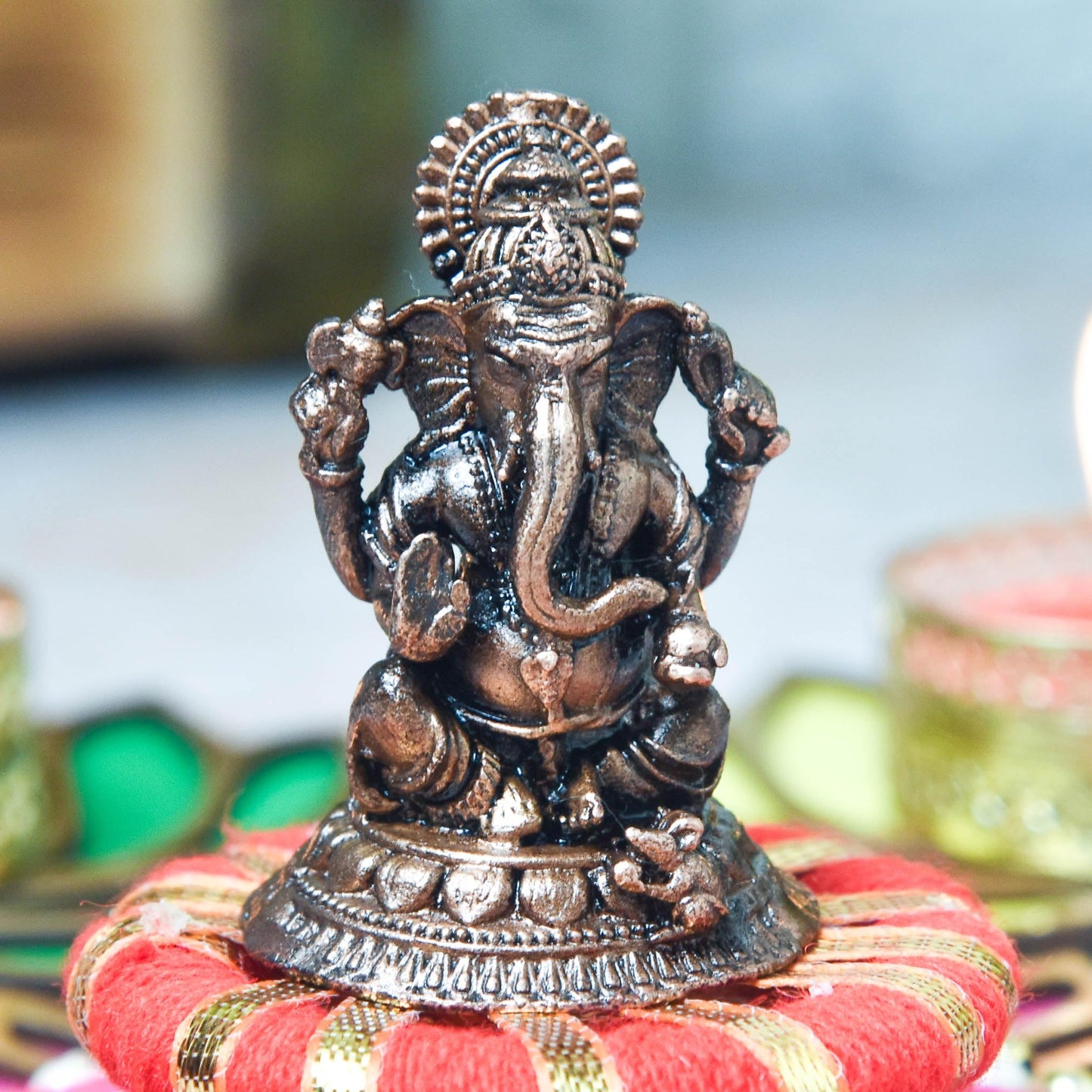 Copper Ganesha Idol, 1.6 Inch, 50g, Patina Antique Finish, 1 Pc
