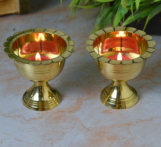 Brass Chanda Mukhi Nanda Jyot | 3 Inches (Pack of 1 Pair)