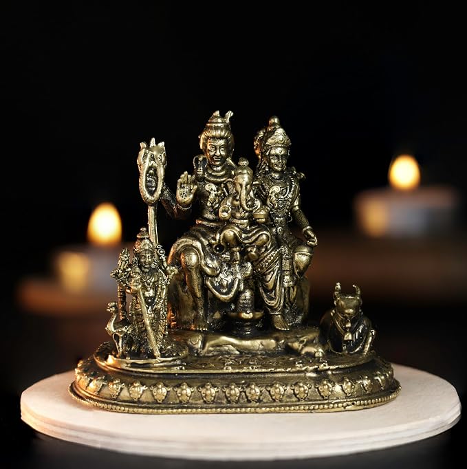 Oval Shiv Family Panchloha Idol | 2.6 Inches Height | 330 Gram Handmade Traditional Hindu Religious Statue