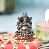 Copper Lotus Ganesha Idol, 1.2 Inch, Patina Antique Finish