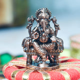Copper Darbar Ganesha Idol, 1.5 Inch, Patina Antique Finish