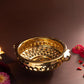 Diamond Carving Urali Bowl 8" | 470 gm Decorative Brass Bowl & Platter | Home Decor, Pooja & Gifting | Brass | Gold