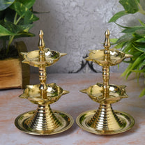 Pure Brass Kerala 2-Step Heavy Diya, 6 Inch (Pair)