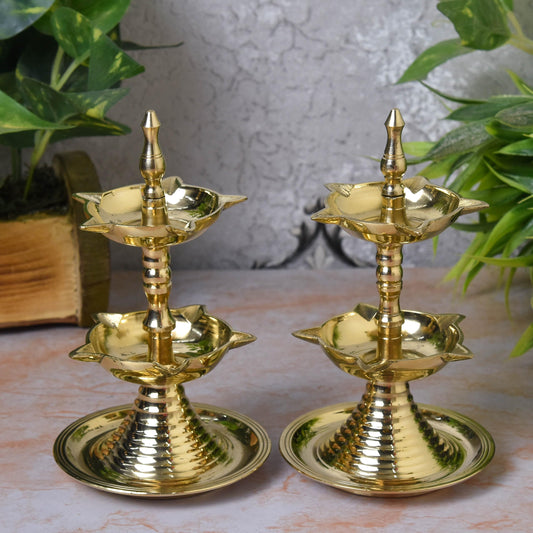 Pure Brass Kerala 2-Step Heavy Diya, 6 Inch (Pair)
