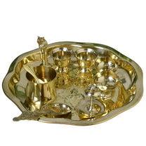Flower Design Brass Pooja Thali Set, 10 Inches, 670 gm