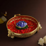 Brass Urli Bowl with Lion Design, 10 inches 750 grams   | Decorative Floating Flower Bowl for Home Decor | Handcrafted Metal Urli