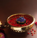Diamond Carving Urali Bowl 10" | 740 gm Decorative Brass Bowl & Platter | Home Decor, Pooja & Gifting | Brass | Gold