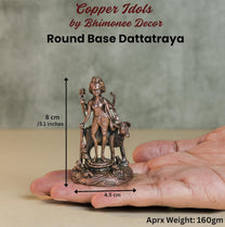 Dattatreya Idol | 160 gm ,8 inches Round Base Murti | Antique Finish Metal God Statue for Home Temple |