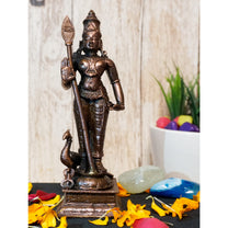 Copper Kartikeya Murugan Idol with Peacock | 6-Inch | Patina Antique Finish | 550g | 1 Pc