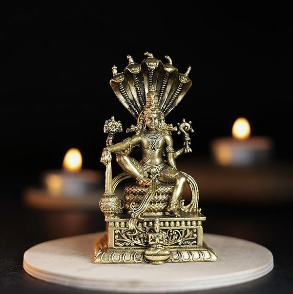 210 gm Sitting Vishnu Panchloha Idol | 8 CM Height | Handmade Traditional Lord Vishnu Religious Statue