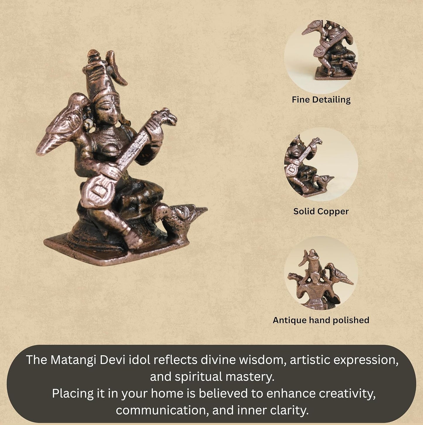 Matangi Devi Idol | 50 gm ,5 inches Murti | Antique Finish Metal God Statue for Home Temple |