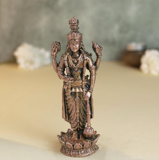 260 gm ,12 inches Kamal Standing Vishnu Idol | Antique Finish Metal God Statue for Home Temple