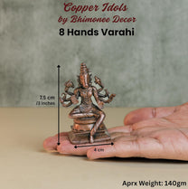 Varahi Idol | 140 gm , 7.5 inches 8 Hands Murti | Antique Finish Metal God Statue for Home Temple |