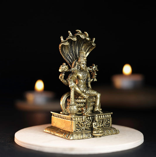 210 gm Sitting Vishnu Panchloha Idol | 8 CM Height | Handmade Traditional Lord Vishnu Religious Statue