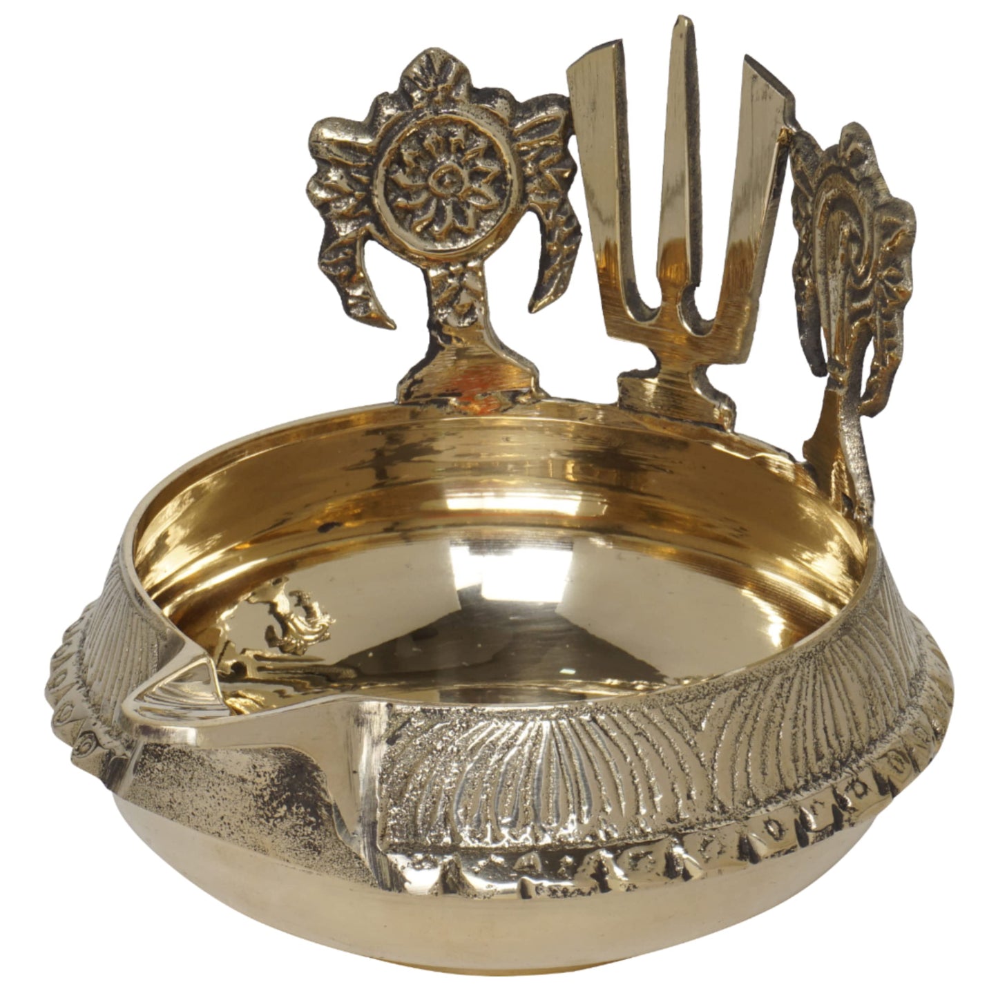Brass Shanku Chakra Namah Kuber Deep, 4 Inches, 330 gm