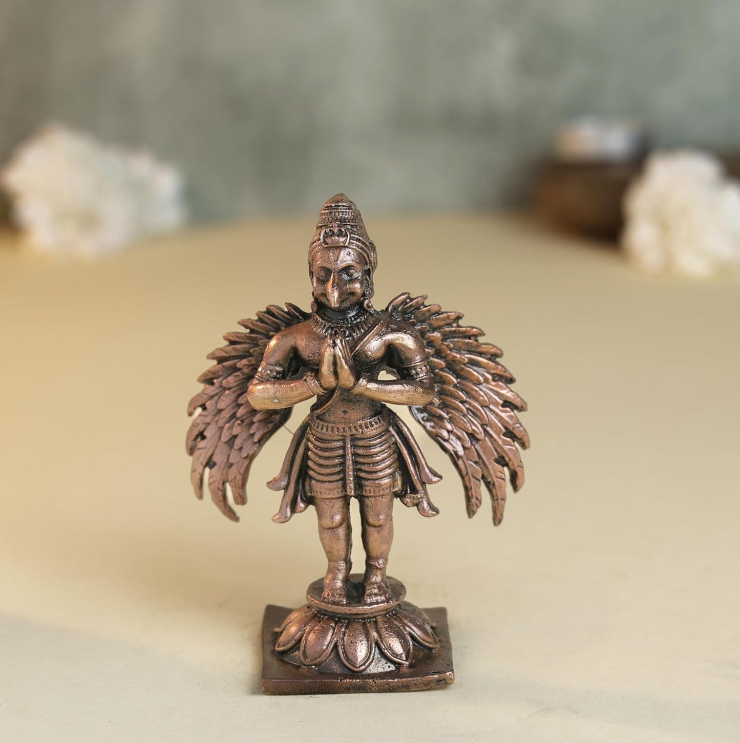 Garuda Idol | 150 gm, 8 inches  New Model | Antique Finish Metal God Statue for Home Temple | Standing Garuda Murti for Pooja Room, Vastu Decor & Spiritual Gift