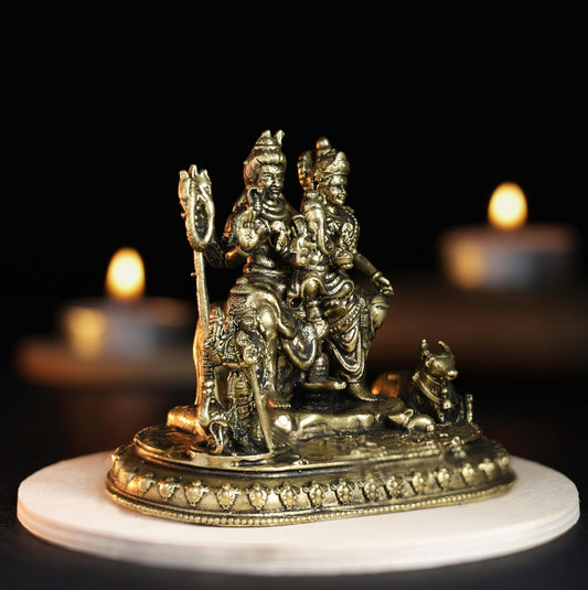 Oval Shiv Family Panchloha Idol | 2.6 Inches Height | 330 Gram Handmade Traditional Hindu Religious Statue