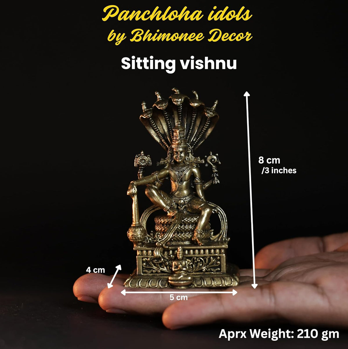 210 gm Sitting Vishnu Panchloha Idol | 8 CM Height | Handmade Traditional Lord Vishnu Religious Statue