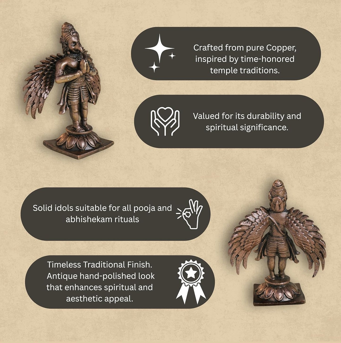 Garuda Idol | 150 gm, 8 inches  New Model | Antique Finish Metal God Statue for Home Temple | Standing Garuda Murti for Pooja Room, Vastu Decor & Spiritual Gift