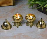 Brass Tortoise Covering Akhand Nanda Diya, 4 inches, Brass Colour, Pack of 1 Pair