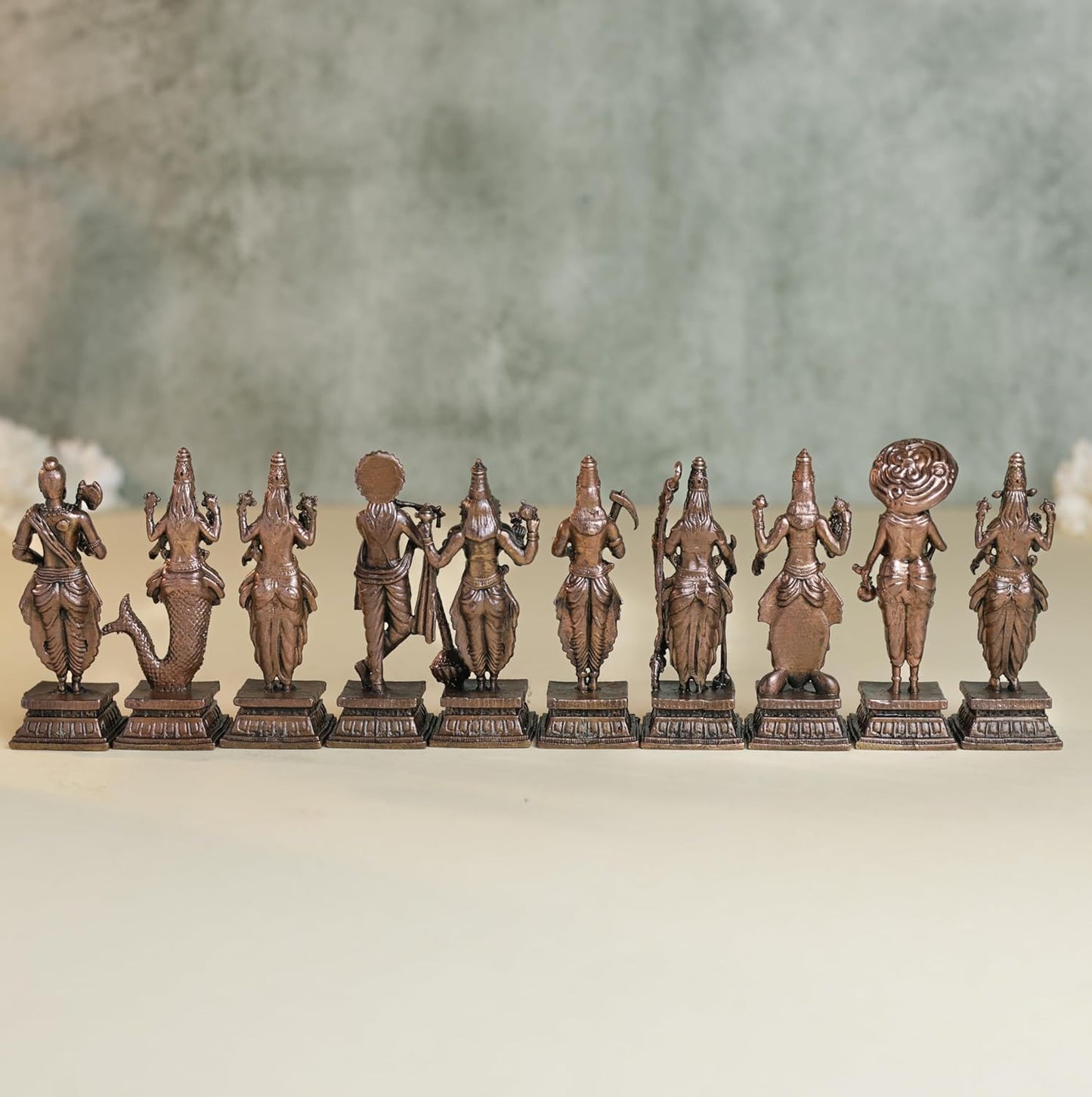Dashavatar Idol Set | 800 gm ,8 inches Brass Finish Vishnu 10 Avatars Murti Set | , Spiritual Decor & Gifting