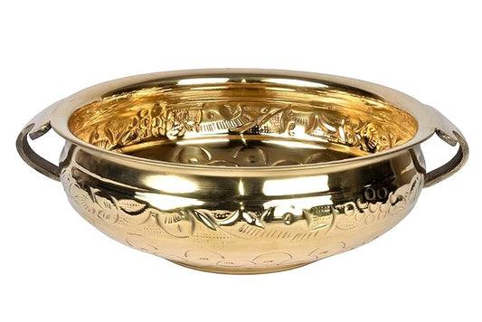 Pure Brass Solid Hammered Design Urli Bowl | 10-Inch Decorative Uruli (500 ML) | Traditional Brass Bowl for Home, Pooja & Festive Décor | Perfect for Floral & Candle Arrangements