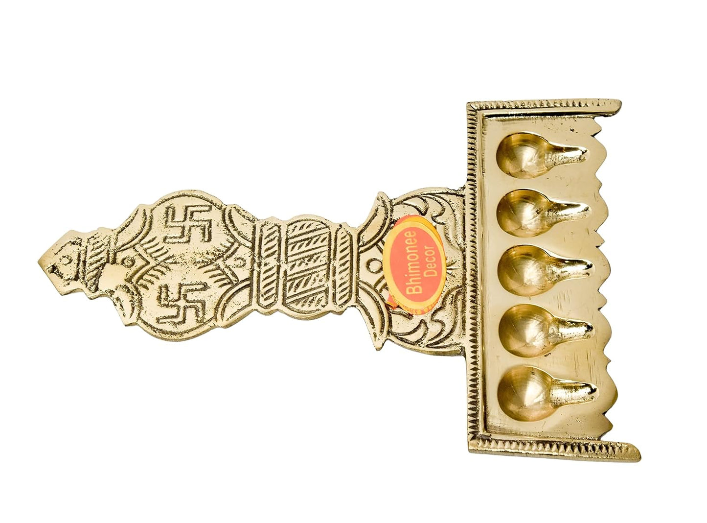 Pure Brass Flat Udupi Panch Aarti | Traditional Deepak for Pooja, Mandir & Home Temple | Spiritual Brass Diya for Rituals & Ceremonies | 320gm