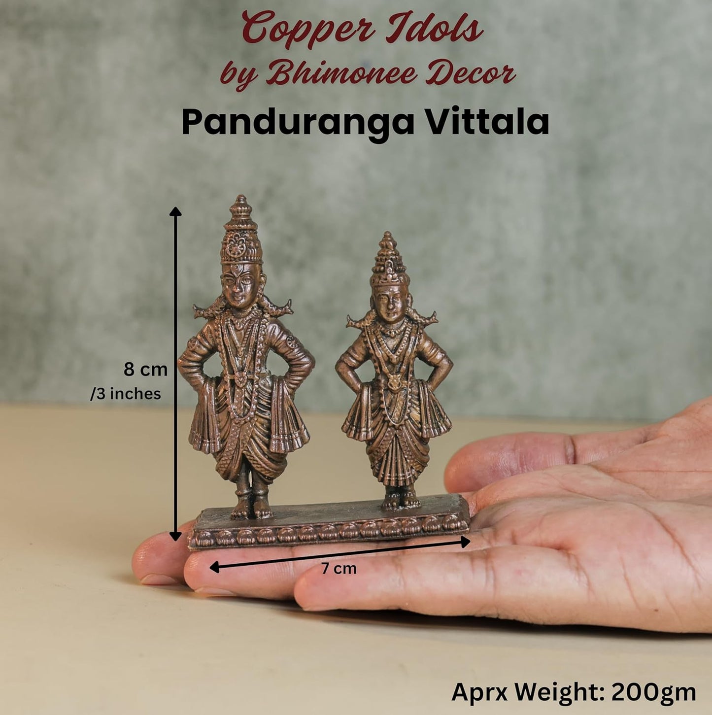 Panduranga Vittala Idol | 200 gm Brass ,8 inches Finish God Statue | Vitthal Rukmini Murti for Home Temple.