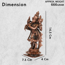 6-Inch Handmade Copper Chaturbhuj Krishna Idol | Patina Antique Finish | 675 gm | 1 Pc