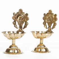 Brass Shanku Chakra Table Diya | 3.15 Inches | Brass Colour | Pack of 1 Pair