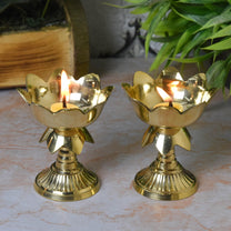 Pure Brass Kamal Akhand Nanda Diya (3.25 Inches, Pack of 2)