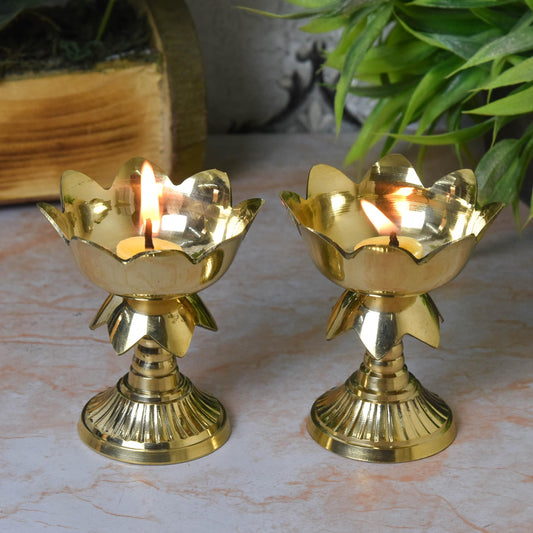 Pure Brass Kamal Akhand Nanda Diya (3.25 Inches, Pack of 2)