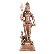 Copper Kartikeya Murugan Idol with Peacock | 6-Inch | Patina Antique Finish | 550g | 1 Pc