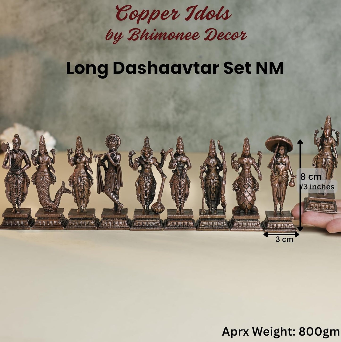 Dashavatar Idol Set | 800 gm ,8 inches Brass Finish Vishnu 10 Avatars Murti Set | , Spiritual Decor & Gifting