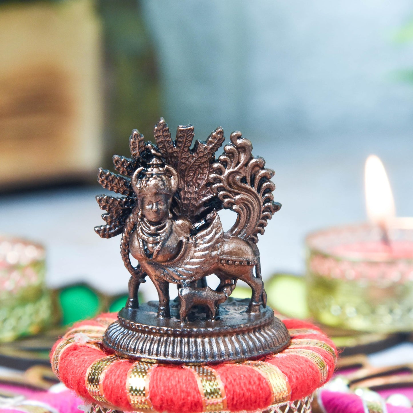 Copper Kamadhenu Idol, 1.8 Inches, 50g, Patina Antique Finish