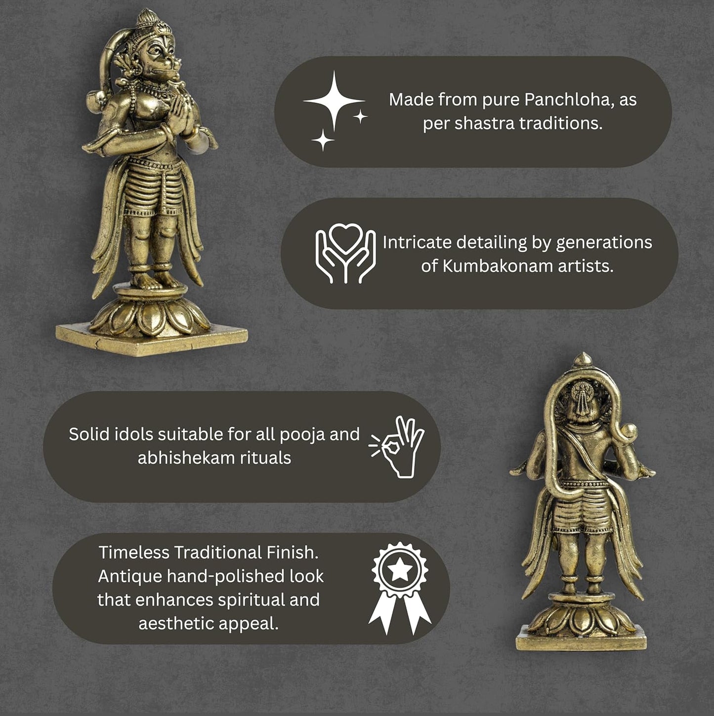 150 Gram Standing Hanuman Panchloha Idol | 3 Inches Height | Handmade Traditional Hindu Religious Statue