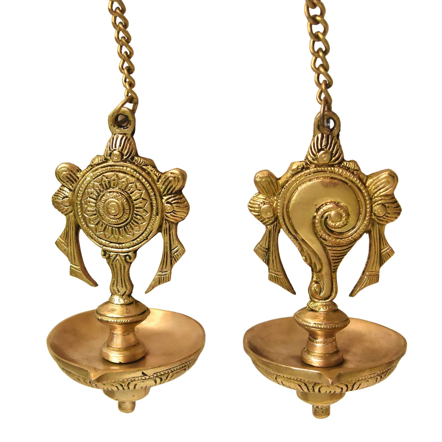 Pure Brass shanku Chakra Diya | Pair