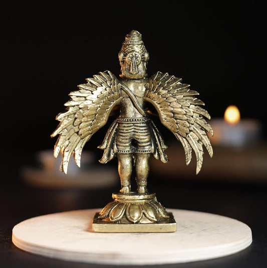 Standing Garuda Panchloha Idol | Size 8 × 3.5 × 3 cm | Approx 170 gm | Handcrafted Traditional Hindu Religious Statue