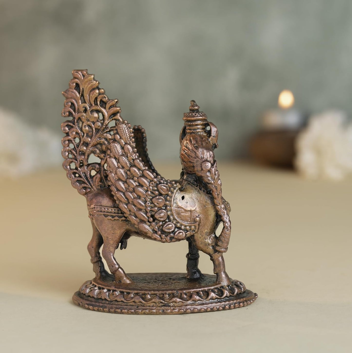 Kamadhenu Idol | 180 gm ,7 inches  Kamadhenu Murti | Antique Finish Metal Cow Statue for Home Temple |