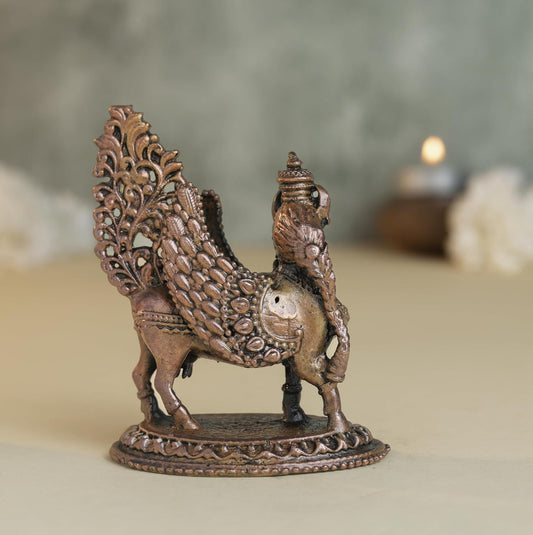 Kamadhenu Idol | 180 gm ,7 inches  Kamadhenu Murti | Antique Finish Metal Cow Statue for Home Temple |