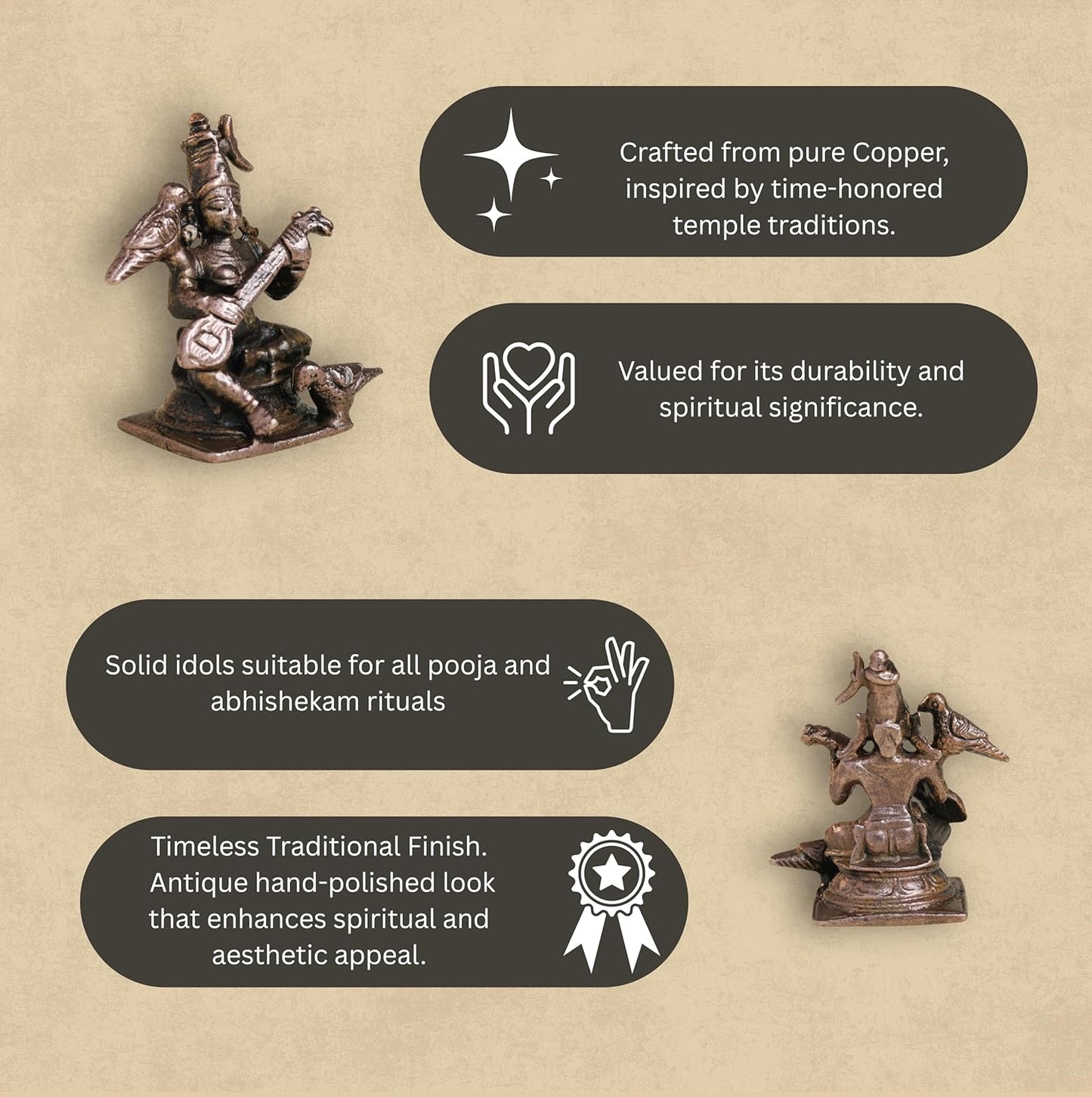 Matangi Devi Idol | 50 gm ,5 inches Murti | Antique Finish Metal God Statue for Home Temple |