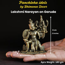 180 gm Lakshmi Narayan on Garuda panchloha | Size 8 × 6 × 5 cm | Handcrafted Traditional Hindu God Statue