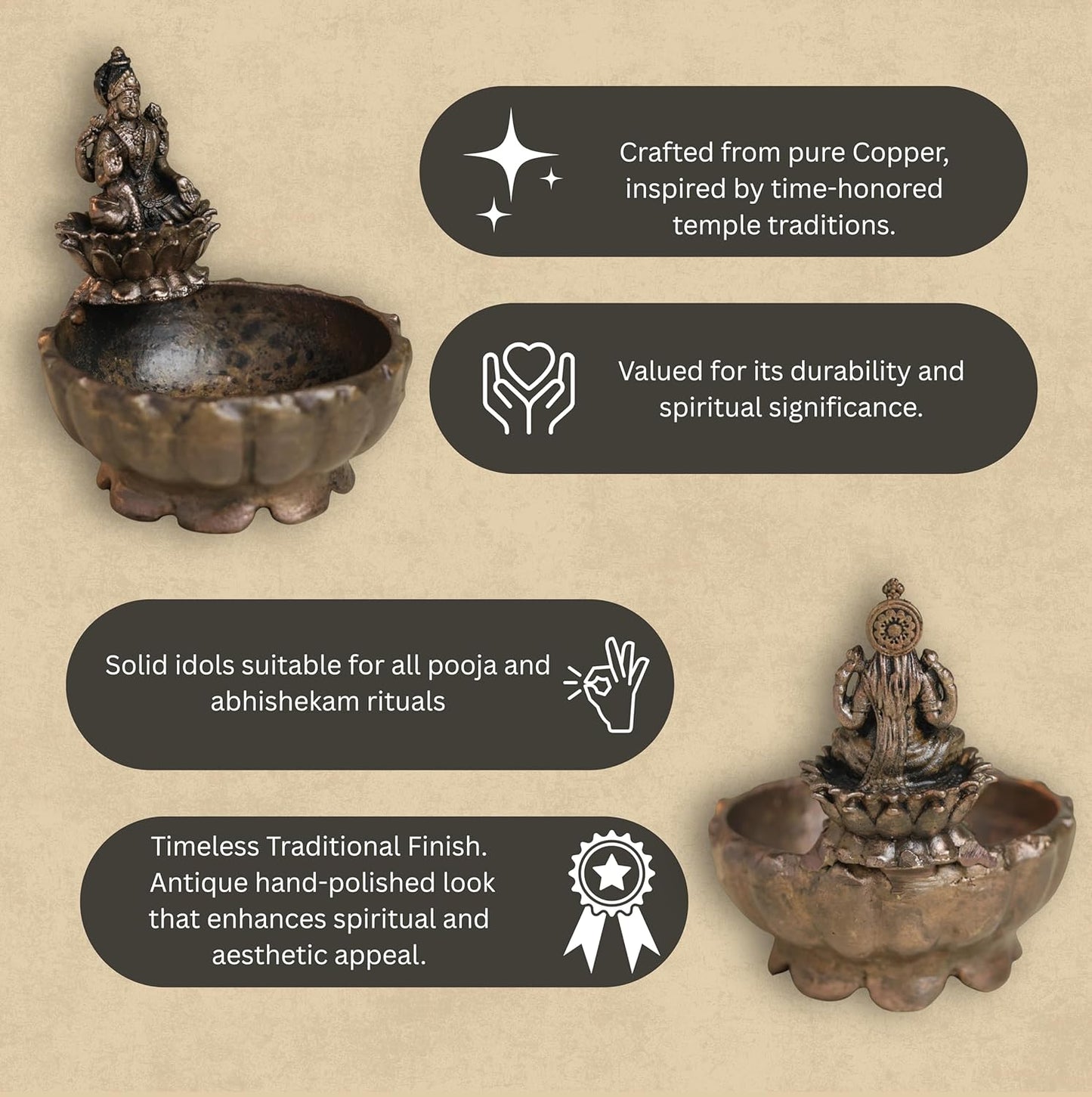 Lotus Lakshmi Urli | 130 gm,6.5 inches  Metal Decorative Bowl with Antique Finish for Home Temple
