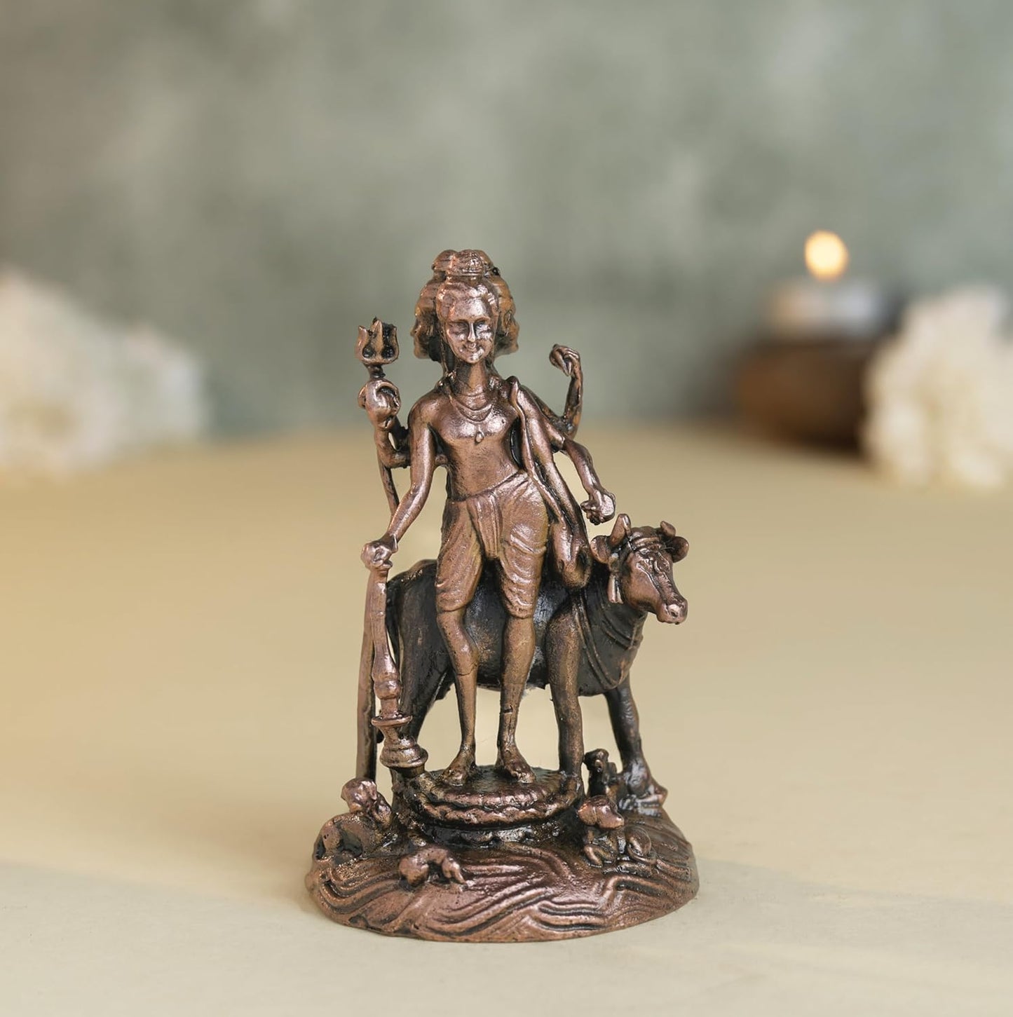 Dattatreya Idol | 160 gm ,8 inches Round Base Murti | Antique Finish Metal God Statue for Home Temple |