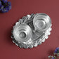 Oval Kumkum Bowl with Plate Set | Metal Haldi Kumkum Holder with Decorative Tray  | Silver Finish
