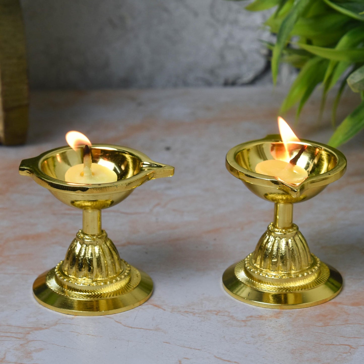 Pure Brass Kuber Diya Stand | Gold Polish Finish (2.25 inches, Pack of 1 Pair)